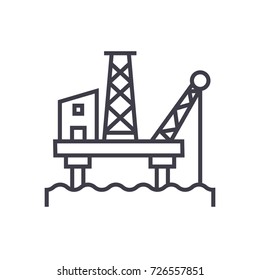 oil platform vector line icon, sign, illustration on background, editable strokes