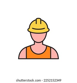 Icono de color relleno de trabajador de la plataforma de aceite. signo de estilo lineal para concepto móvil y diseño web. Hombre con casco duro y chaleco de seguridad relleno de color icono vector.
