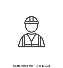 Oil platform worker line icon. linear style sign for mobile concept and web design. Man with hardhat and safety vest outline vector icon. Symbol, logo illustration. Vector graphics