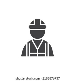 Oil platform worker vector icon. filled flat sign for mobile concept and web design. Man with hardhat and safety vest glyph icon. Symbol, logo illustration. Vector graphics