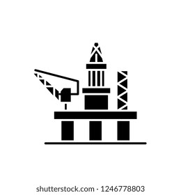 Oil platforms black icon, vector sign on isolated background. Oil platforms concept symbol, illustration 
