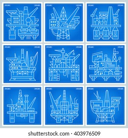 Oil Platforms blueprint. Vector.