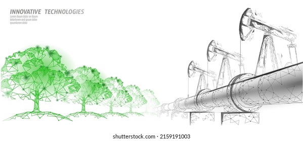 Oil pollution problem concept. Oil gas petroleum environmental disaster pipeline refinery complex. Industry air soil waste toxic solution 3D vector illustration