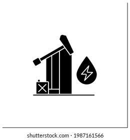 Oil power glyph icon. Fossil fuel power station. Mining coal, fuel oil, natural gas.Electricity generation concept. Filled flat sign. Isolated silhouette vector illustration