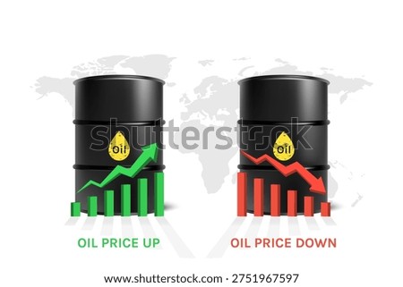 Oil Price Up and Down Concept with Oil Barrel and Arrow Graph Vector Illustration