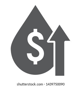 Oil price glyph icon, fuel and market, oil cost growth sign, vector graphics, a solid pattern on a white background, eps 10.