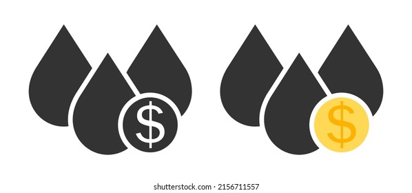 Oil Price Glyph Icon. Gasoline Per Dollar Illustration Symbol. Sign Drop And Penny Vector.