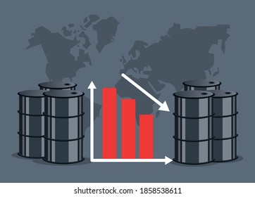 oil price graphic with barrels and statistics bars vector illustration design