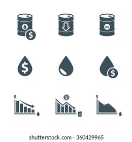 oil price icon set. drop in oil prices infographic. isolated on white background. vector illustration