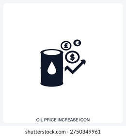 Oil Price Increase Icon solid vector icon with a bold, minimal design. Suitable for presentations, websites, apps, infographics, and various digital or print projects.