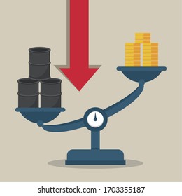 Oil Price Infographic With Barrels And Balance Vector Illustration Design