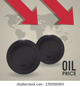 oil price infographic with barrels and earth planet vector illustration design