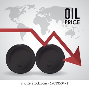 oil price infographic with barrels and earth planet vector illustration design