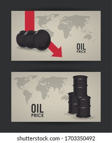 oil price infographic with barrels and earth maps vector illustration design