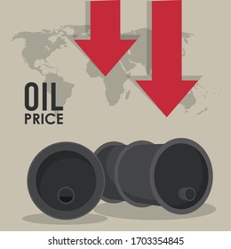 oil price infographic with barrels and earth planet vector illustration design