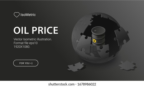 Oil price isometric illustration, Crashing prices of oil, Isometric vector illustration. Crisis