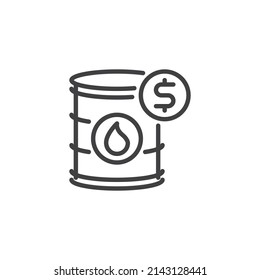 Oil price line icon. linear style sign for mobile concept and web design. Oil barrel and money outline vector icon. Symbol, logo illustration. Vector graphics