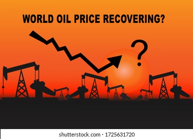 Oil price recovering concept vector, downwards then upwards going graph showing recovering oil price