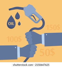 The oil price is rising concept. Barrels of crude oil or petroleum price growth, high demand in crisis. Energy or gasoline industry. Petroleum price diagram. Flat vector illustration