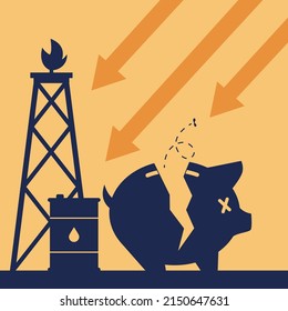 The oil price is rising concept. Barrels of crude oil or petroleum price growth, high demand in crisis. Energy or gasoline industry. Petroleum price diagram. Flat vector illustration