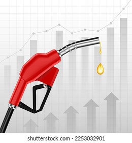 Concepto de aumento de los precios del petróleo. Rompecabezas de la bomba de combustible con aceite de gota en el fondo de la gráfica. Vector EPS10