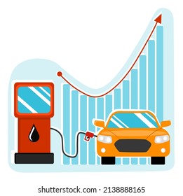 Oil price rising concept Gasoline yellow fuel pump nozzle isolated with drop oil, vector illustration. Refueling the Machine