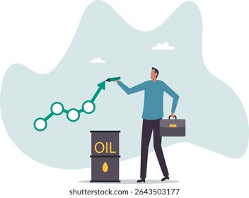 Oil price rising up, crude oil commodity price growth after crisis, high demand or energy or gasoline industry.character for design.