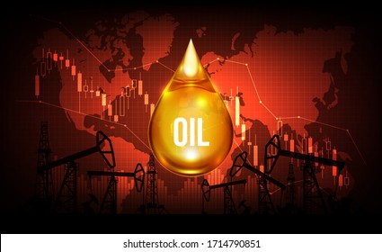 Oil Price Stock Market Chart And Graph, Oil Pump Background, Low Oil Price Turn Negative Concept , Vector Illustration