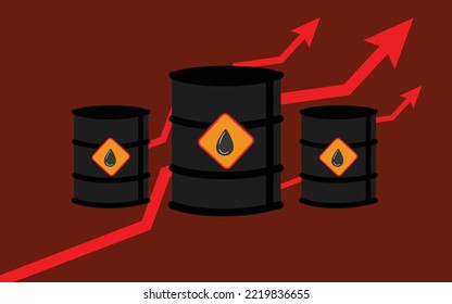 
Oil prices banner with copy space.  Oil drums and arrows moving up. 