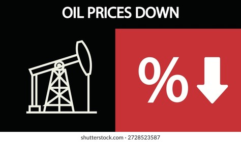 Precios de aceite abajo gráfico con pumpjack y signo porcentual con flecha hacia abajo