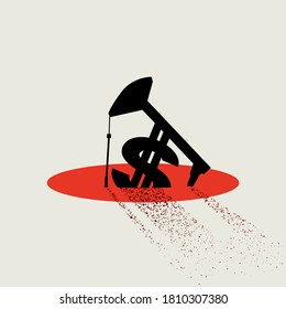 Oil prices falling due to global financial depression and recession vector concept. Oil pump sinking. Symbol of crisis, market crash, gasoline price decline. Eps10 illustration.