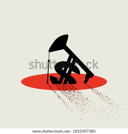 Oil prices falling due to global financial depression and recession vector concept. Oil pump sinking. Symbol of crisis, market crash, gasoline price decline. Eps10 illustration.