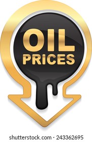 Oil prices golden design with down arrow showing a decline in oil prices