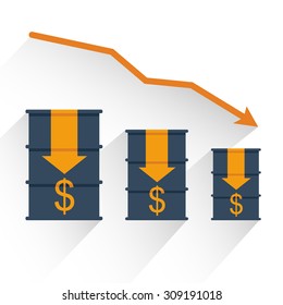 Oil prices reduction crisis flat vector illustration