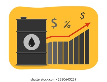 Oil prices rising chart vector illustration. Countries reducing fossil fuel production, supporting and increasing prices for gas barrel. Oil industry, fuel crisis, energy concept