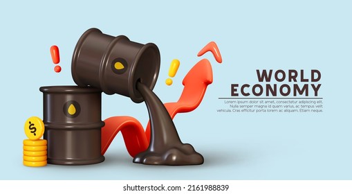 Precios del petróleo Comercio en bolsa. Dinámica de los precios mundiales del petróleo. Las acciones de los índices del mercado de valores están dando señales de aranceles. Concepto creativo de inversión empresarial. Diseño 3d realista. ilustración vectorial