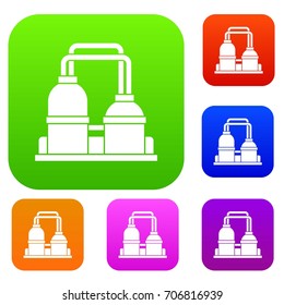 Oil processing factory set icon in different colors isolated vector illustration. Premium collection