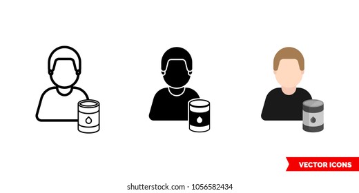 Oil producer icon of 3 types: color, black and white, outline. Isolated vector sign symbol.
