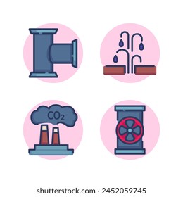 Conjunto de iconos de línea de proceso de producción de aceite. Oleoducto, procesamiento de refinería de petróleo, fábrica. Concepto de procesamiento de extracción de combustible. Ilustración vectorial para App de Diseño web