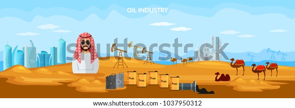 Oil Production Arab Countries Banner Arab Stock Vector Royalty