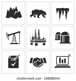 Oil production in the Arctic Vector Icons Set