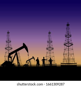 Oil production. Drilling, oil rig. Vector on a gray background.