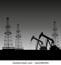 Oil production. Drilling, oil rig. Vector on a gray background.