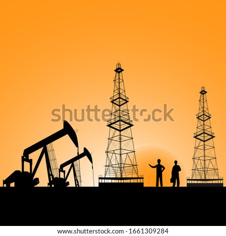 Oil production. Drilling, oil rig. Vector on a gray background.