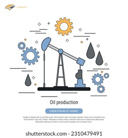 Oil production flat contour style vector concept illustration