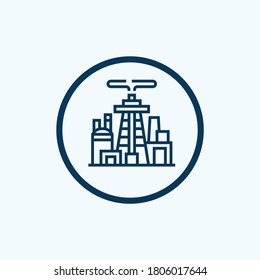 Oil production linear vector illustration with oil derrick petrolium fuel gasoline barrel petrol tower. Oil production creative graphic concept.
