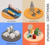 Oil production logistics refinery plant 4 isometric colorful background icons square  petroleum industry concept isolated vector illustration