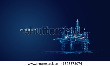 Oil production low poly wireframe banner template. Polygonal naphtha industry, earth mining, mineral resource extraction mesh art illustration. 3D oil refinery, plant equipment with connected dots