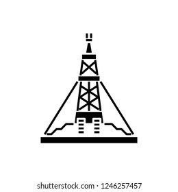 Oil production platform black icon, vector sign on isolated background. Oil production platform concept symbol, illustration 