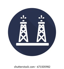 Oil production platforms. Flat design long shadow glyph icon. Oil towers. Vector silhouette illustration